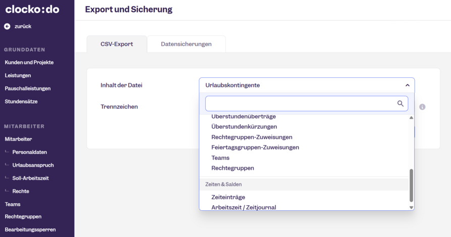 Datensicherung: CSV-Exporte