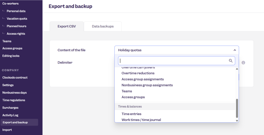 Data backup: CSV exports