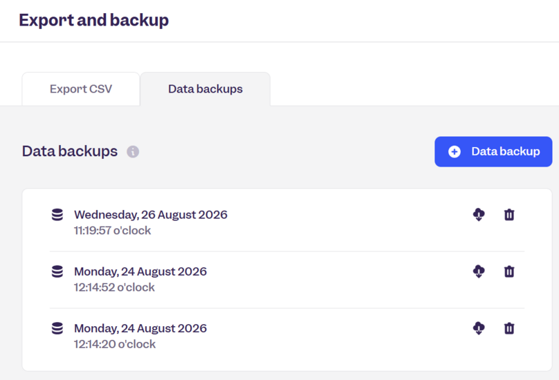 Data backup in Clockodo account