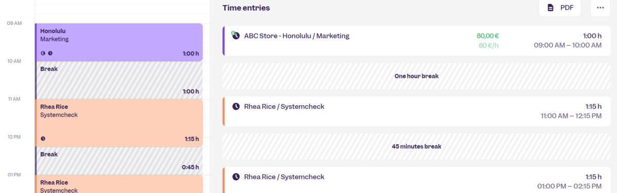 New day view for your time entries