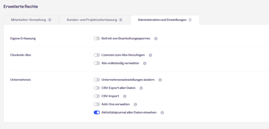 Einstellung Recht Aktivitätsjournal sehen