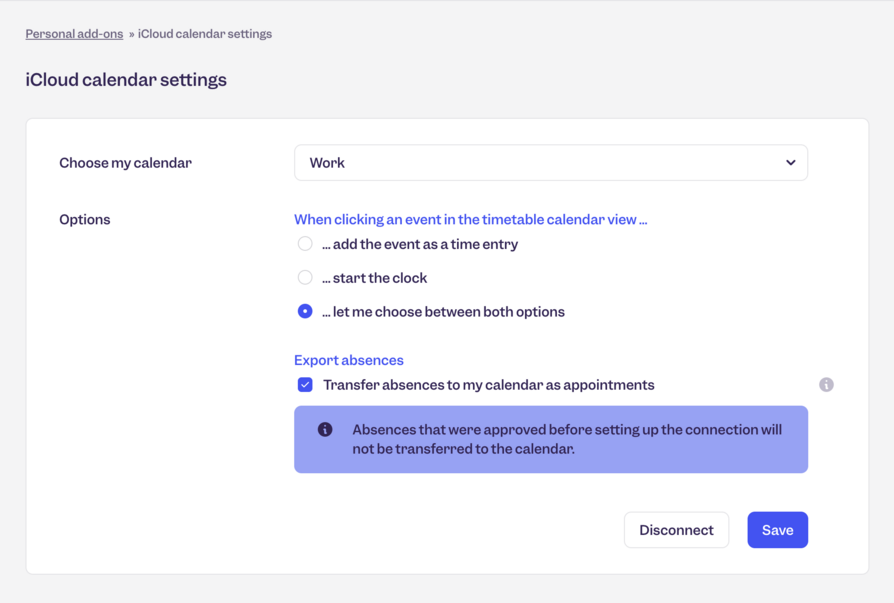 iCloud calendar settings