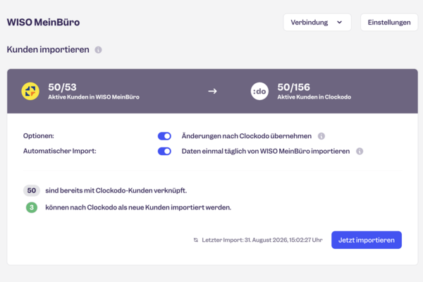 WISO Mein Büro und Clockodo: Kunden importieren