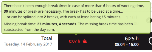 Break time substraction in Clockodo