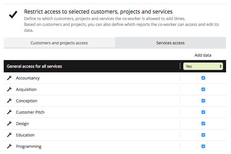 Grant access to selected services