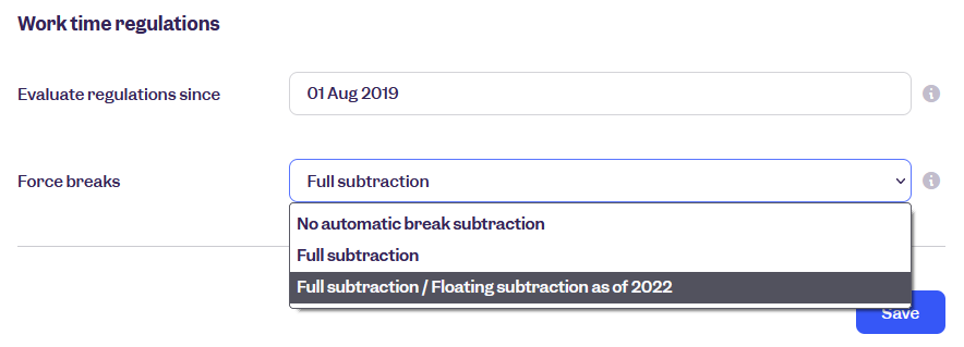 Floating break subtraction setting